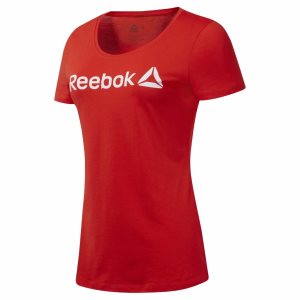 Koszulki Damskie Reebok Linear Scoop Neck Czerwone PL 52SMQEX